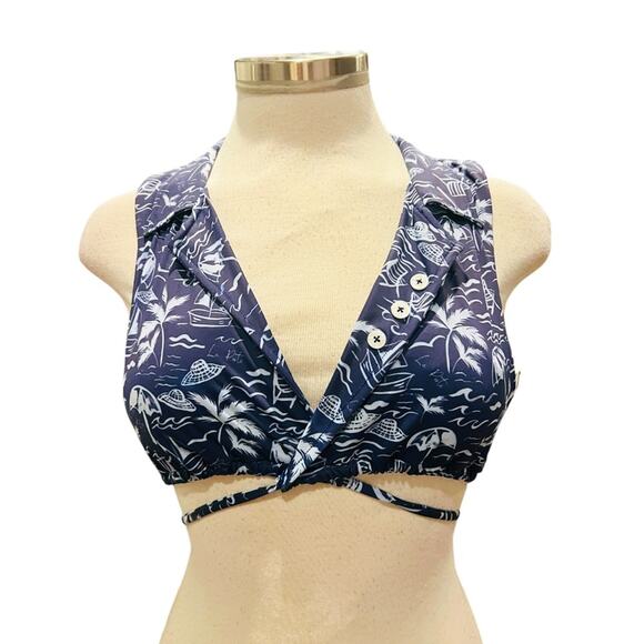 La Porte Bikini Top Beach Toile Print Sailor Size Medium NWT - Picture 2 of 6